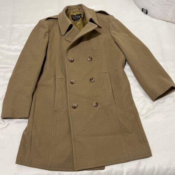 VINTAGE Virany Coat Mens 40 Beige Wool Overcoat Pea Heavyweight Hungary 60s 70s - Picture 1 of 9